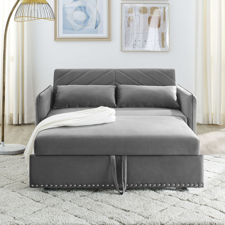 Pull-Out Sofa Sleeper, 3-In-1 Adjustable Sleeper With Pull-Out Bed, 2 Lumbar Pillows And Side