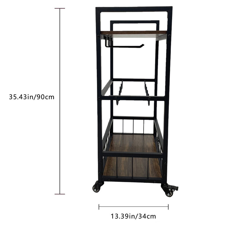Home Bar Cart 3-Tier Rolling Trolley with Wheels for Serving & Beverage Storage