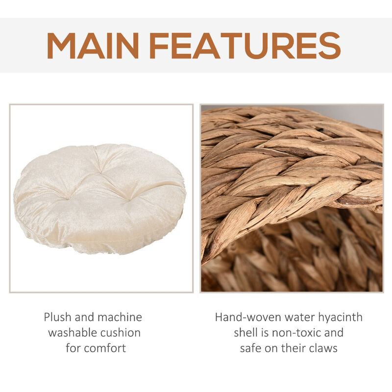 Cozy Cat Cocoon: Brown Wicker Egg-Shaped Elevated Feline Bed