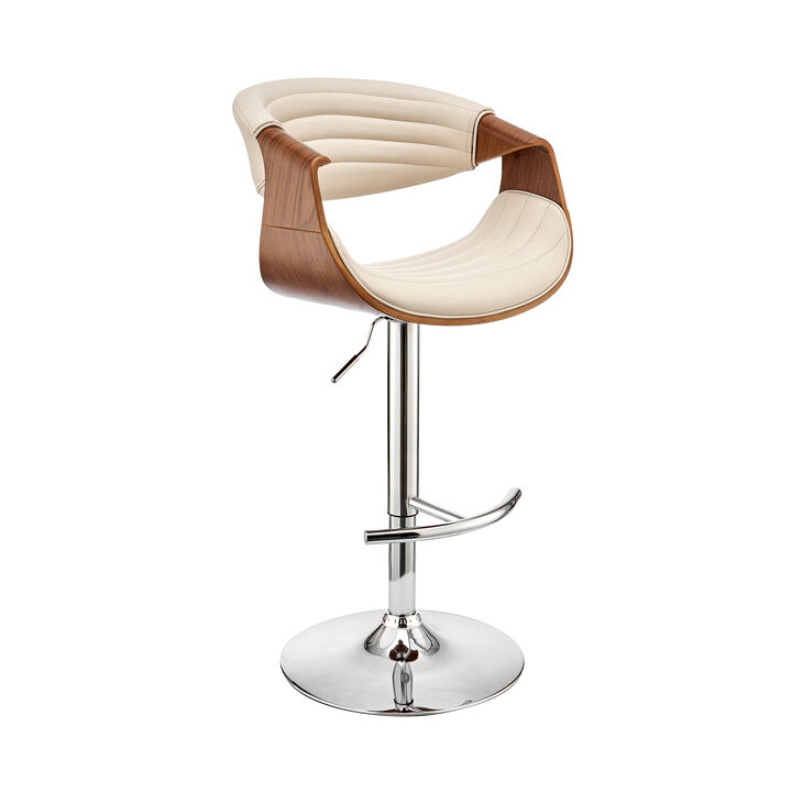 Gionni Adjustable Swivel Grey Faux Leather and Walnut Wood Stool with Chrome Base