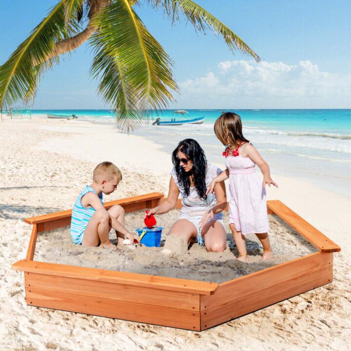 Hivvago Hexagon Wooden Cedar Sand Box with Seat Boards