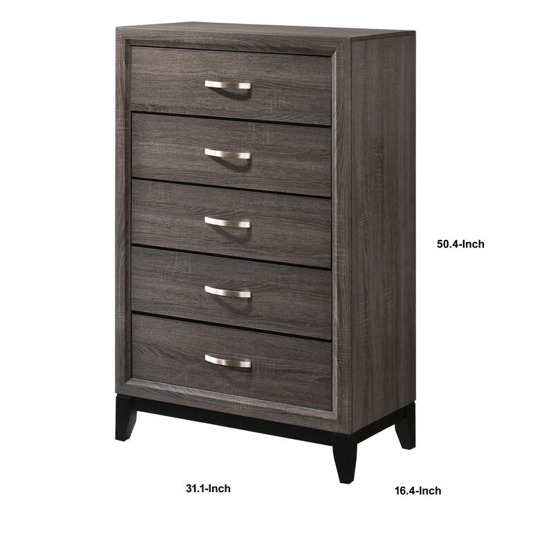 Chest with 5 Storage Drawers and Grain Details, Gray-Benzara