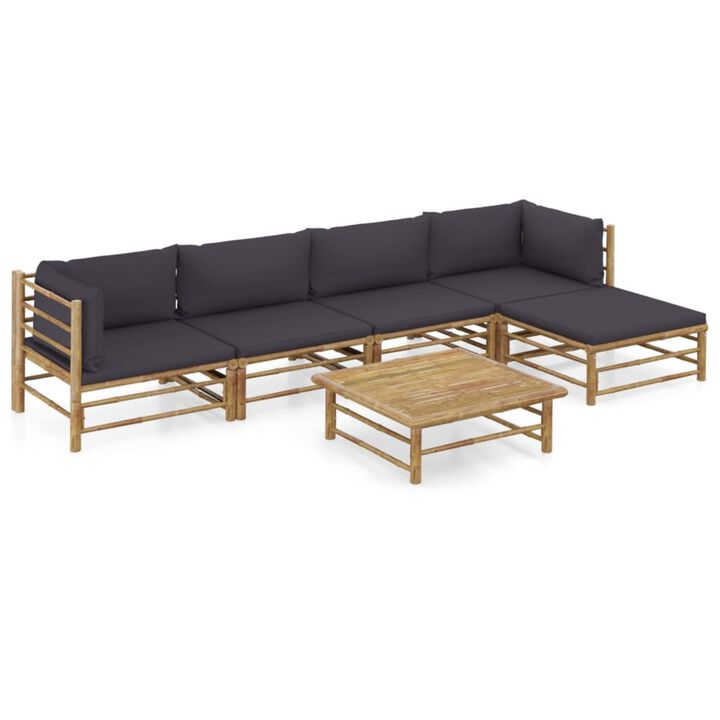 vidaXL 6 Piece Garden Lounge Set with Dark Gray Cushions Bamboo