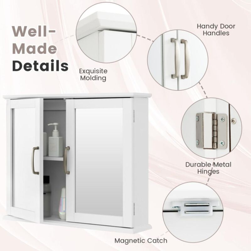 Hivvago 2-Tier Wall-Mounted Mirror Storage Cabinet with Handles for Bathroom