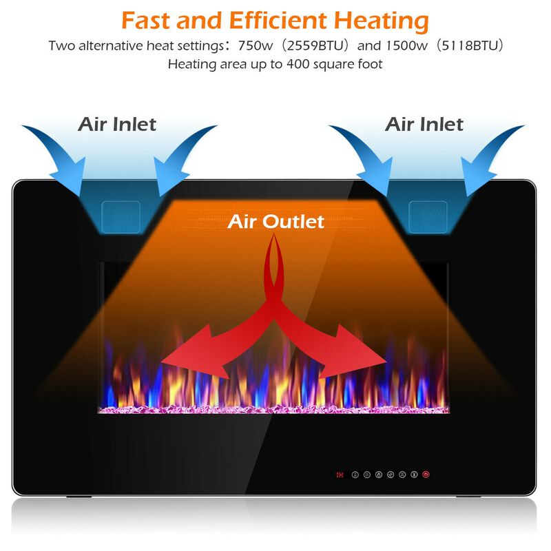 Recessed Ultra Thin Electric Fireplace Heater with Glass Appearance