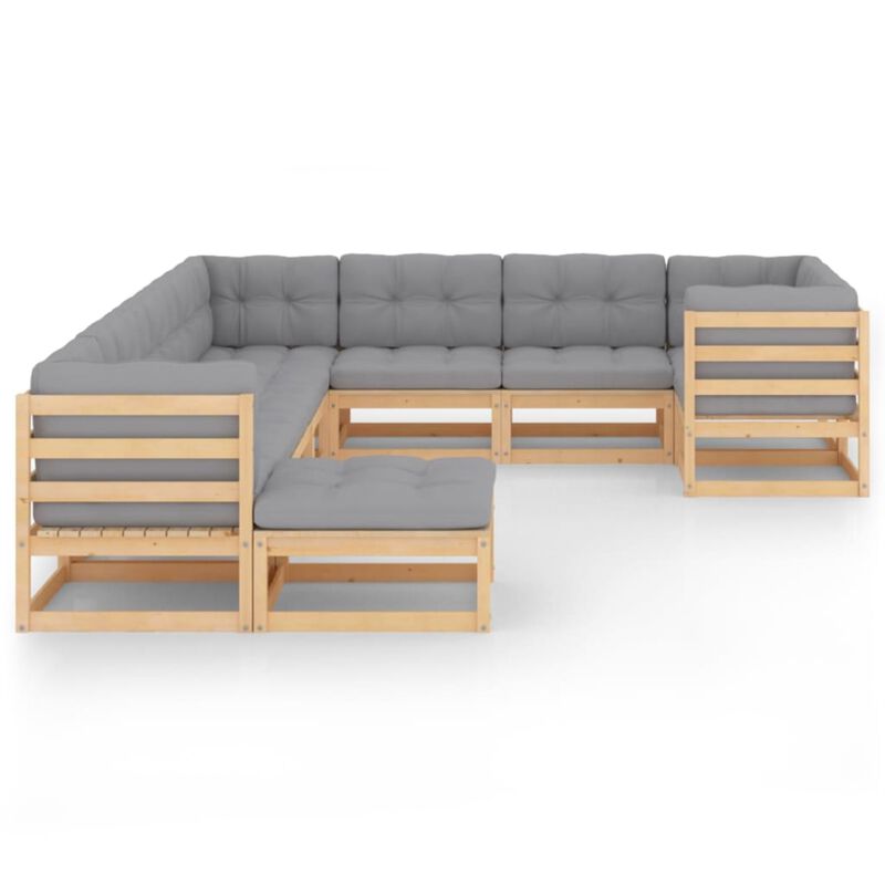 vidaXL 10 Piece Garden Lounge Set with Cushions Solid Pinewood