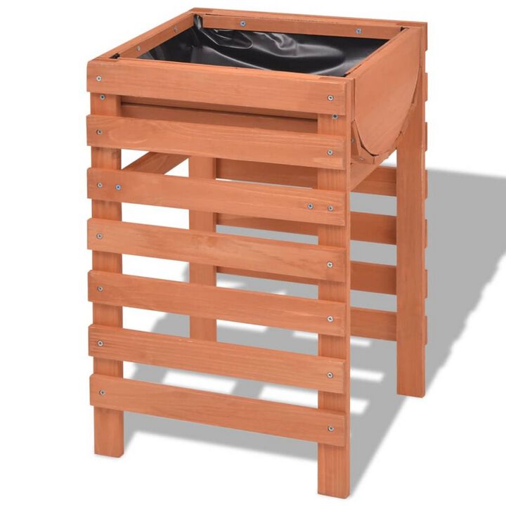 Outdoor Planter with Standing Slatted Design, Natural Brown Fir Wood - Benzara