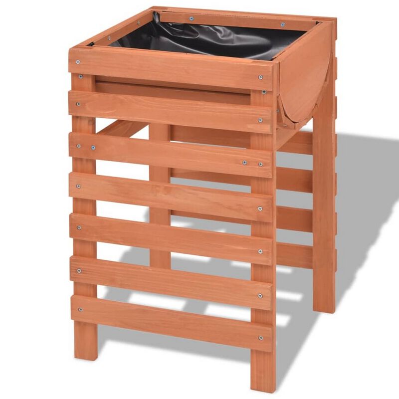 Outdoor Planter with Standing Slatted Design, Natural Brown Fir Wood - Benzara