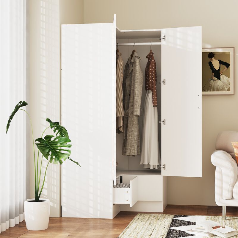 FUFU&GAGA Corner Wardrobe Closet with Adjustable Shelves and Drawers,(35.4" W x 35.4" D x 70.9" H), Dark Brown