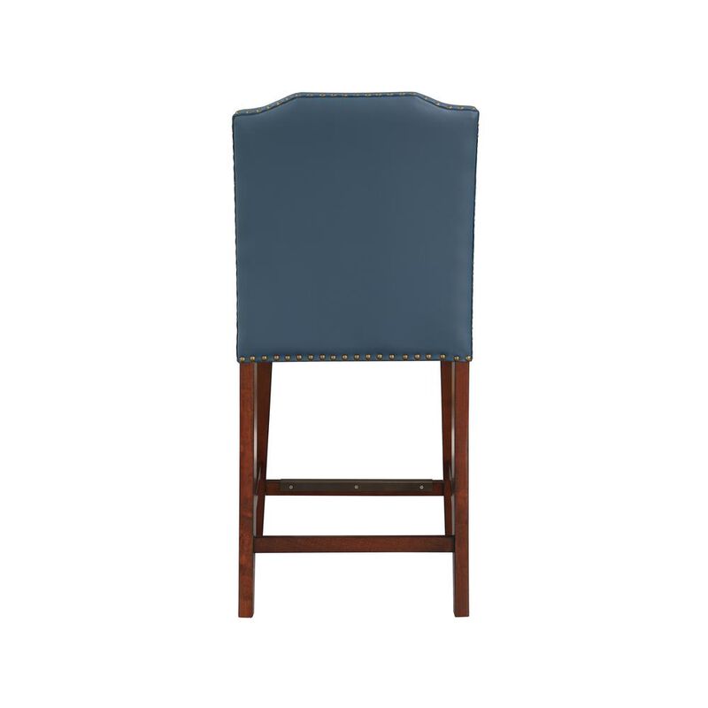 Comfort Pointe Bristol Stationary Blue Faux Leather Counter Stool with Nail Heads