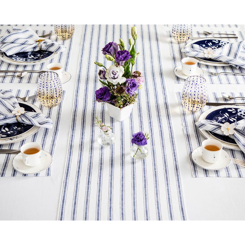 Solino Home 100% Pure Linen Table Runner | Capri Ticking Stripe for Spring & Easter