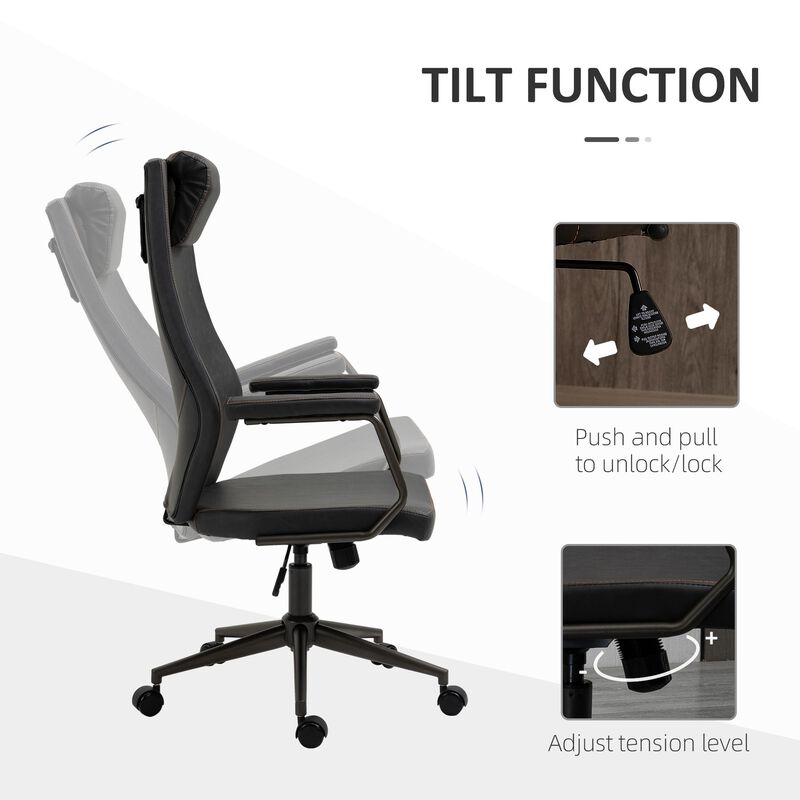 Black Executive Seat: High-Back Leather Ergonomic Office Chair