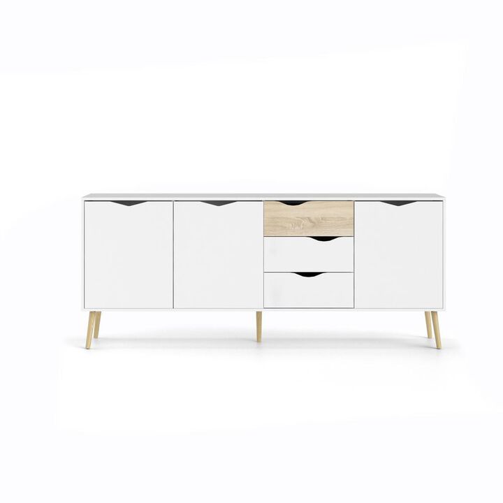 FurniFact White Sideboard Cabinet with Drawers - Stylish Fluted Cabinet for Storage