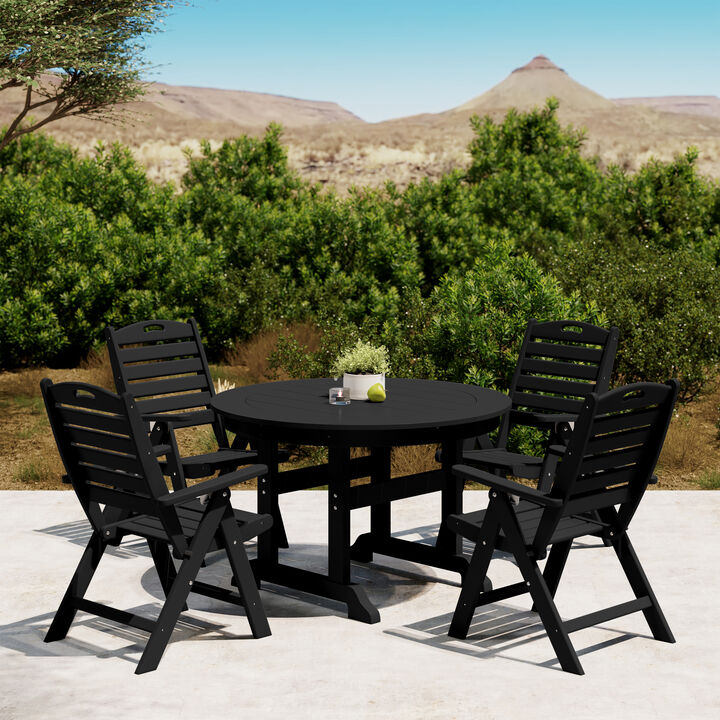 WestinTrends 5-Piece HDPE Round Patio Dining Table Set with Foldable Chairs