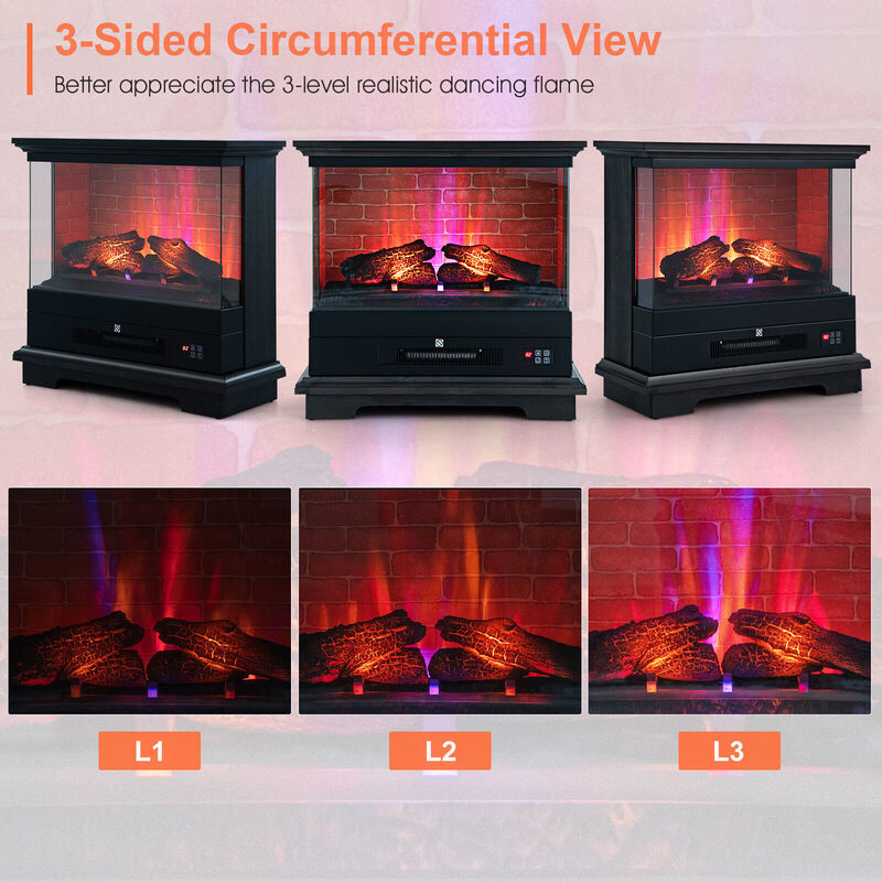 27-Inch Freestanding Electric Fireplace with 3-Level Vivid Flame and Adjustable Thermostat