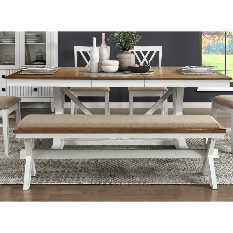 Traditional Oak Bench with Fabric Seat