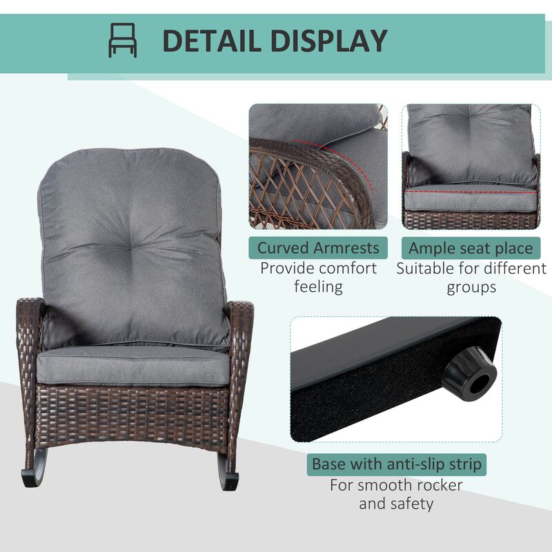 Gray Garden Rocker: Patio Wicker Chair with Thick Cushions