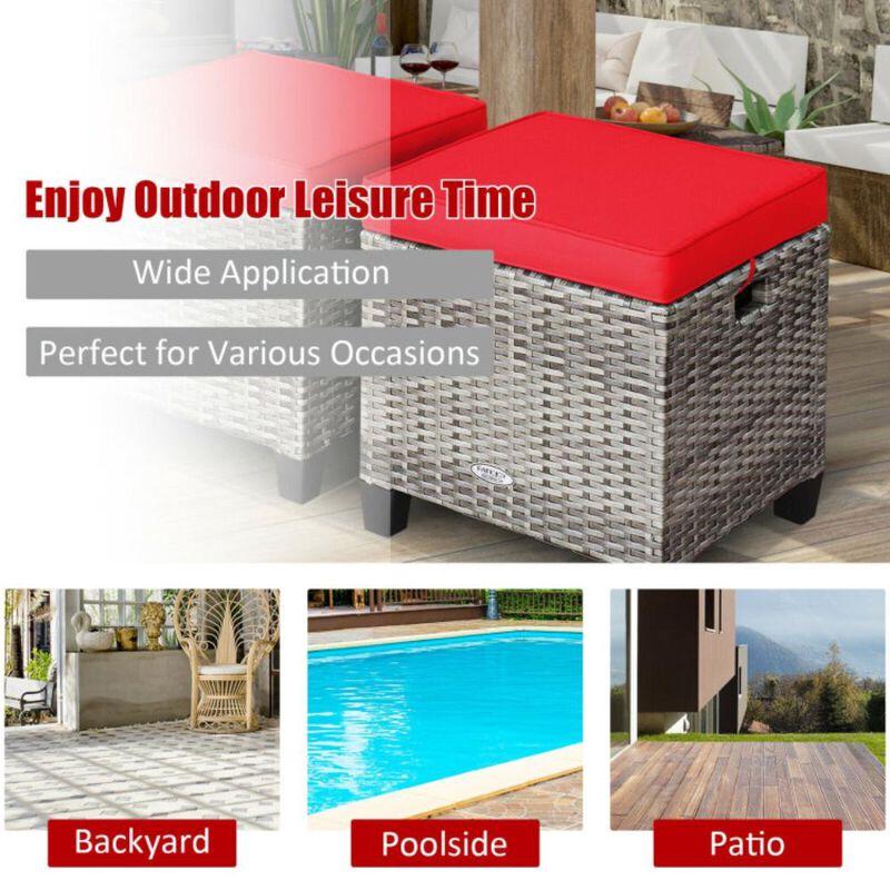Hivvago 2PCS Patio Rattan Wicker Ottoman Seat with Removable Cushions-Turquoise