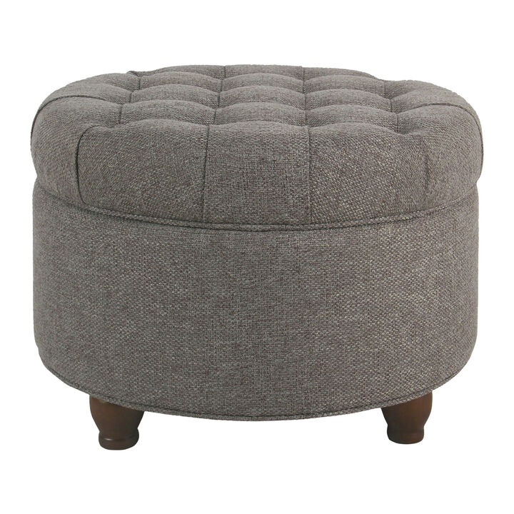 Fabric Upholstered Wooden Ottoman with Tufted Lift Off Lid Storage, Dark Gray - Benzara