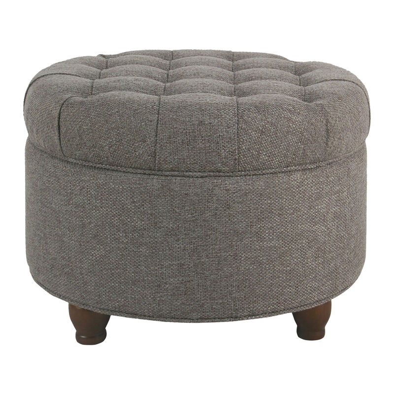 Fabric Upholstered Wooden Ottoman with Tufted Lift Off Lid Storage, Dark Gray - Benzara
