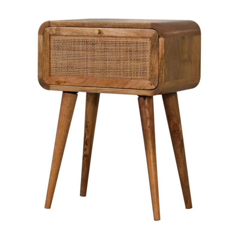 Mini Woven 1 Drawer Oak-ish Solid Wood Nightstand