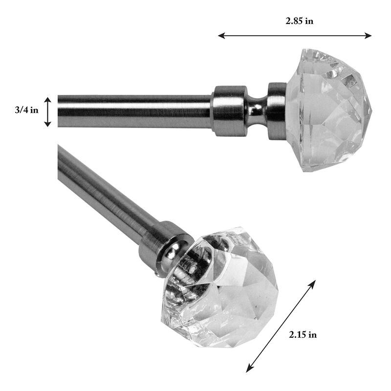 Crystale Gem Finial Curtain Rod Set, Adjustable Length from 30" to 78"