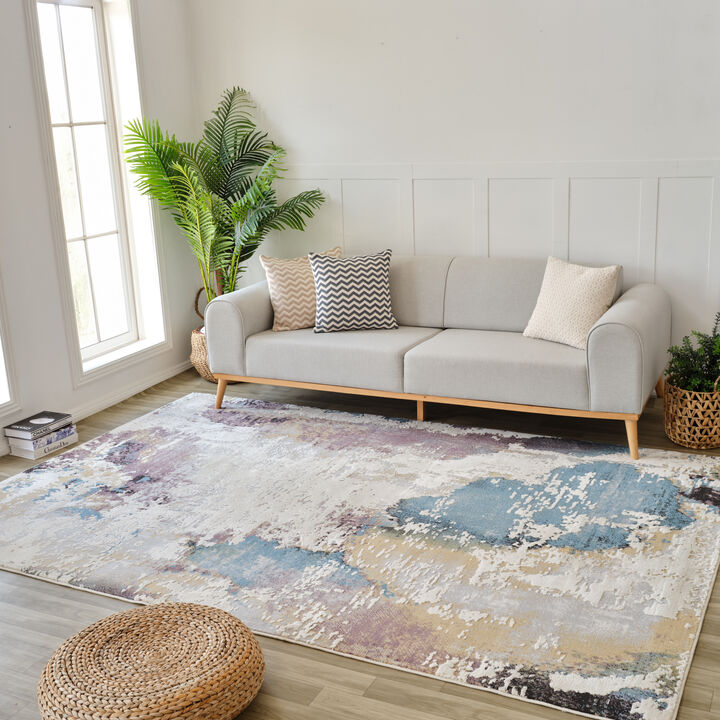 Nomad Abstract Modern Beige Blue Indoor Area Rug