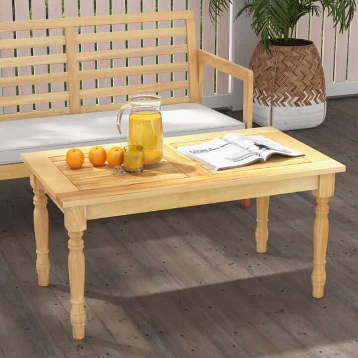 Hivvago Patio Coffee Table with Solid Teak Wood Structure and Slatted Tabletop