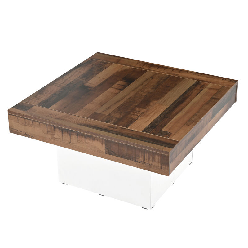 Merax Farmhouse Coffee Table with 2 USB Ports and LED Light