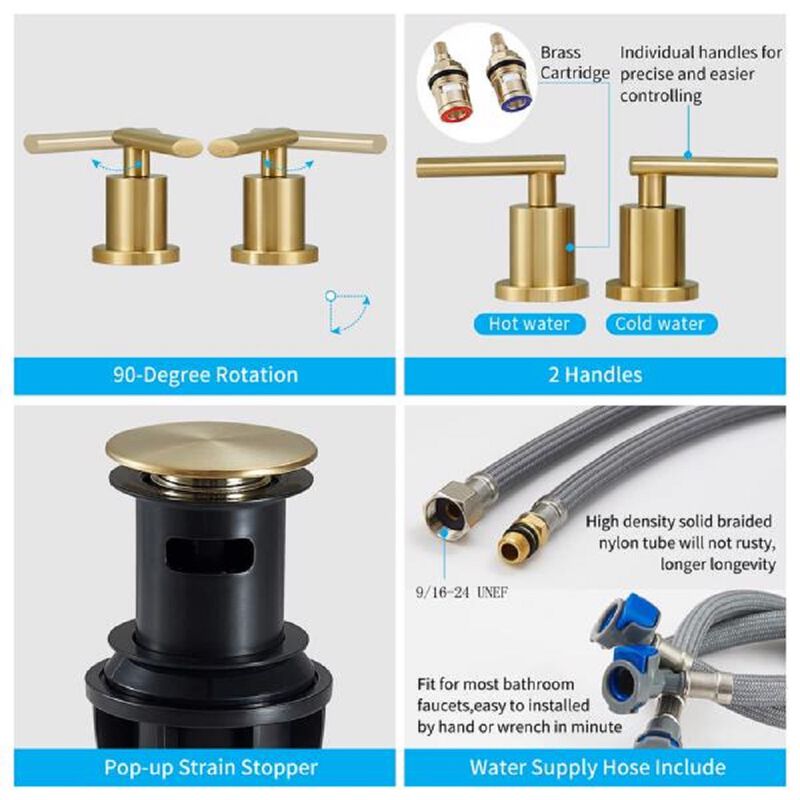 Low-Arch Brushed Bathroom Faucet, 3-Hole Widespread Vanity Sink Faucet