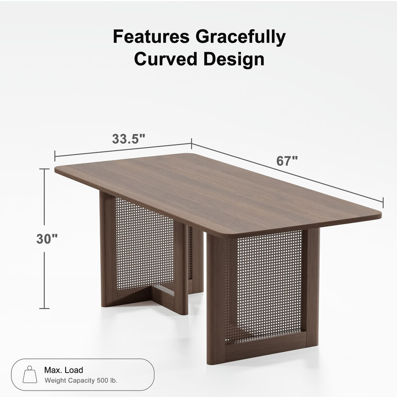 67 Cinna Walnut Oak Wood Rectangle Dining Table (Seats 6)
