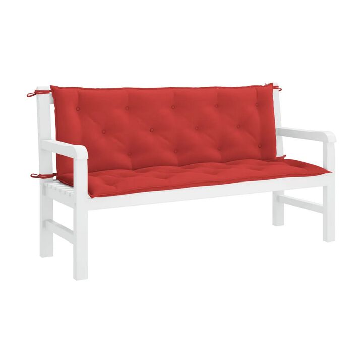 Claire Outdoor Cushion for Bench, Button Tufted Red Fabric, 59 Inch - Benzara
