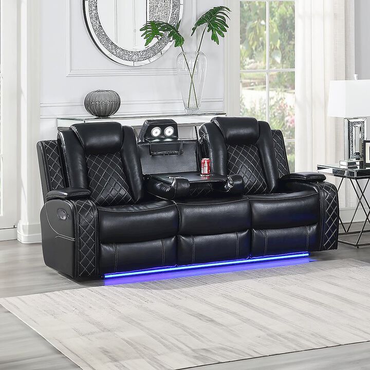 New Classic Furniture Orion II Faux Leather Manual Sofa, Black