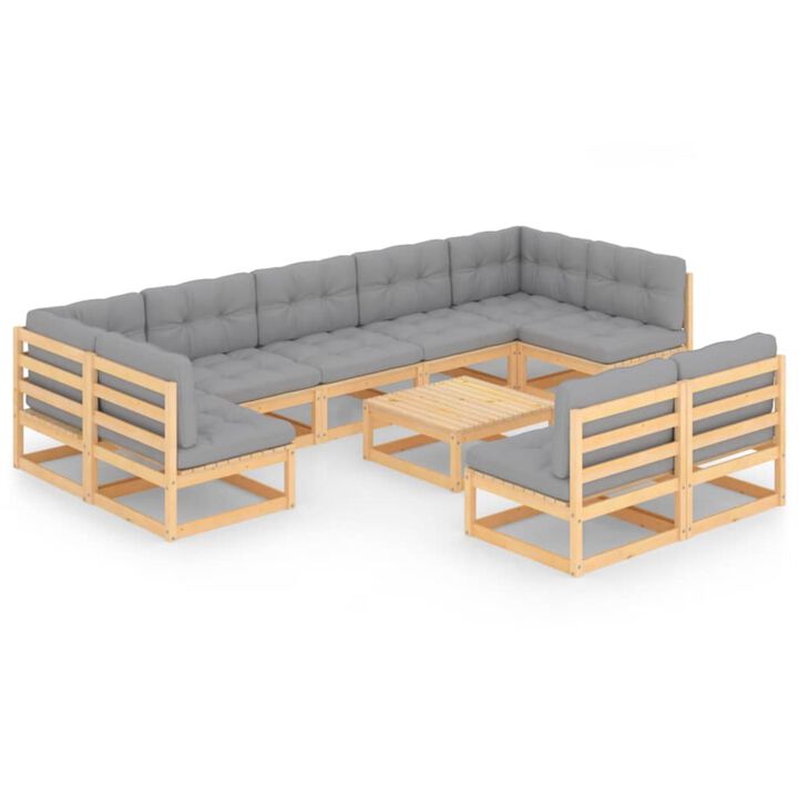 vidaXL 10 Piece Garden Lounge Set with Cushions Solid Pinewood