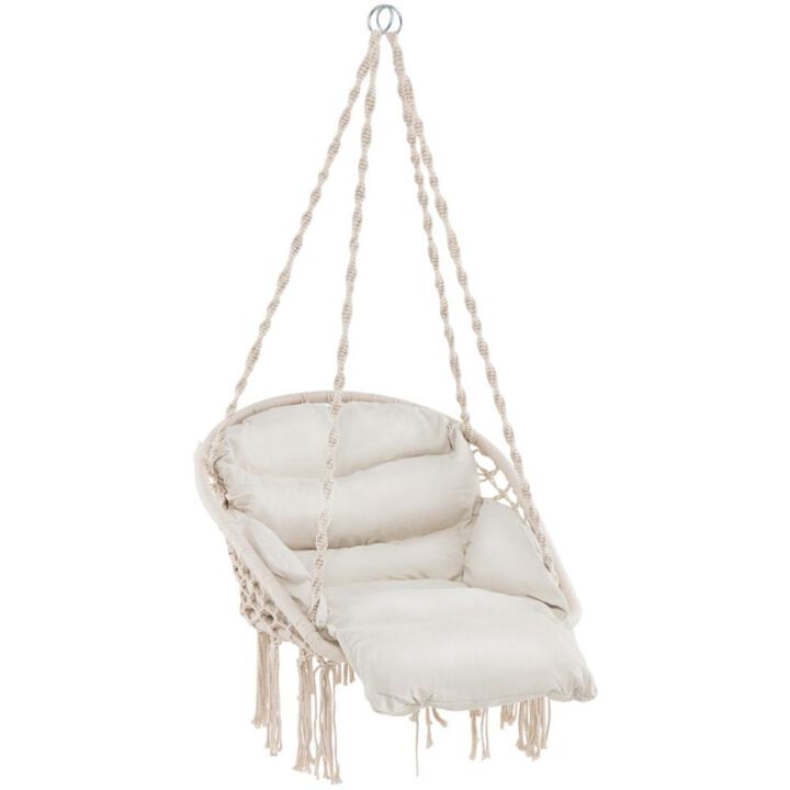 Hivvago Hammock Chair with Thick Cushion & Macrame Holds up to 330 LBS-Beige