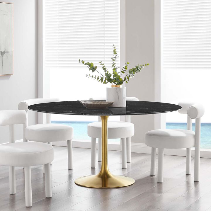 Modway - Lippa 60" Round Artificial Marble Dining Table Gold Black
