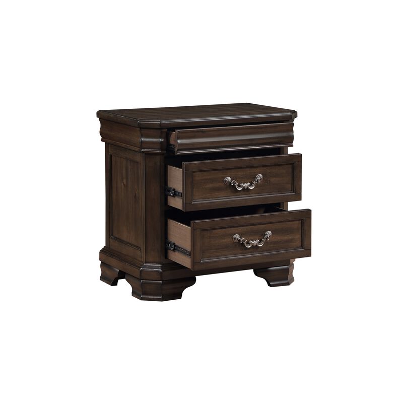 Lynda Nightstand, 2 Drawers Metal Handles, Brown Acacia Wood, 28 Inch - Benzara