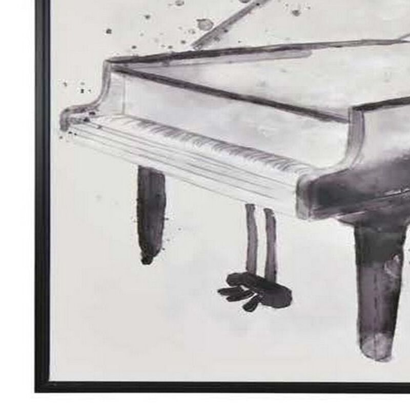 30 x 40 Framed Wall Art Painting Set of 2, Guitar and Piano, Black, White - Benzara