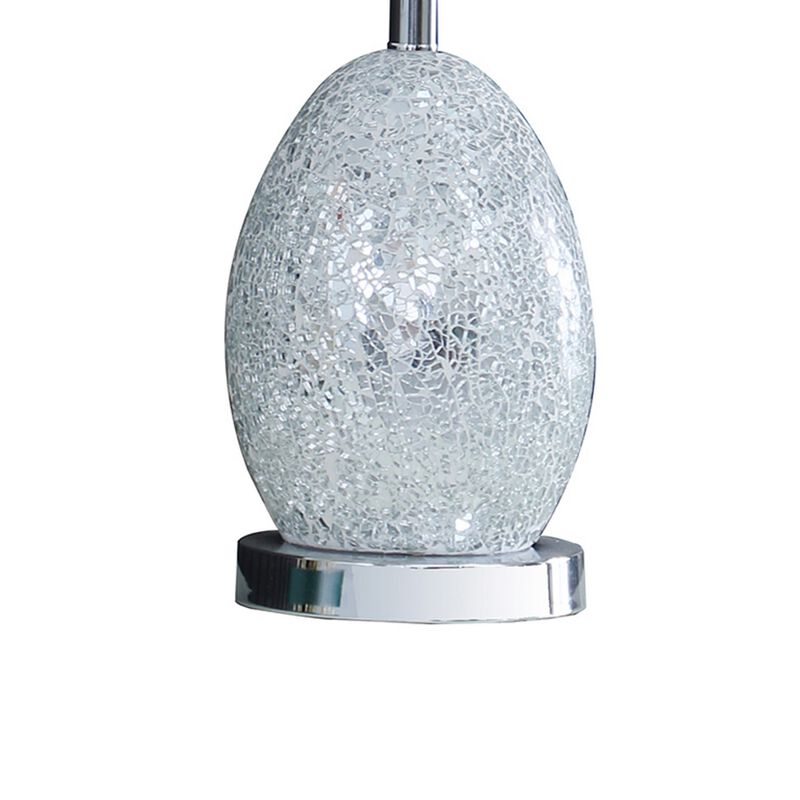 20 Inch Glass Table Lamp, 9W LED, 3 Way Switch, Egg Shape, Silver-Benzara