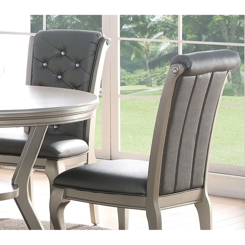 Antique Silver Wooden Dining Chairs with Grey Faux Leather