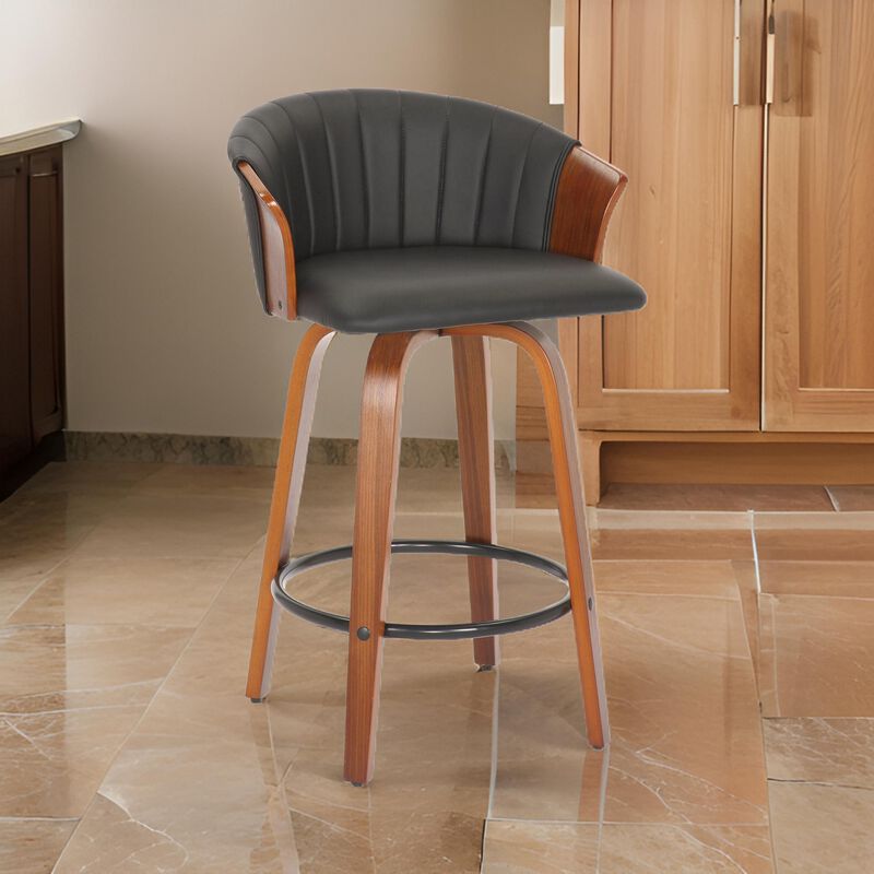 26 Inch Counter Height Chair, Set of 2, Curved Back, Bentwood, Black, Brown - Benzara