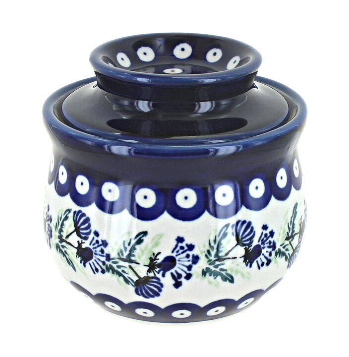 Blue Rose Polish Pottery Country Meadow French Butter Dish