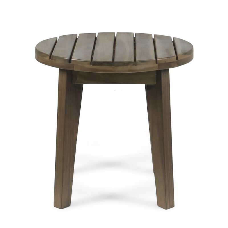 Outdoor Side End Table, Slatted, Tapered Legs 16 Inch Gray Acacia Wood - Benzara