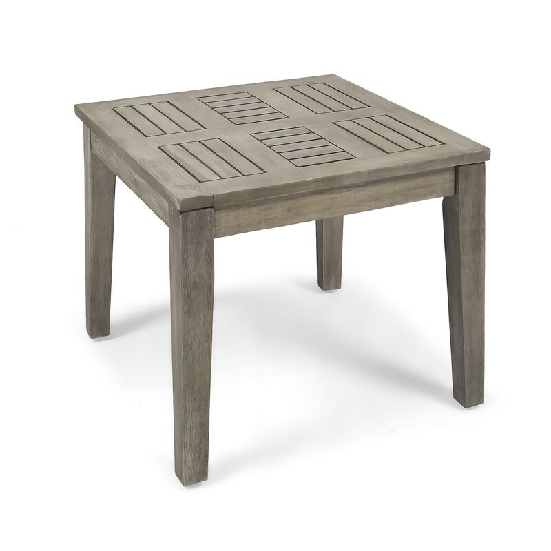 Bops Outdoor Square Side Table, 20 Inch Gray Weather-Resistant Wood - Benzara