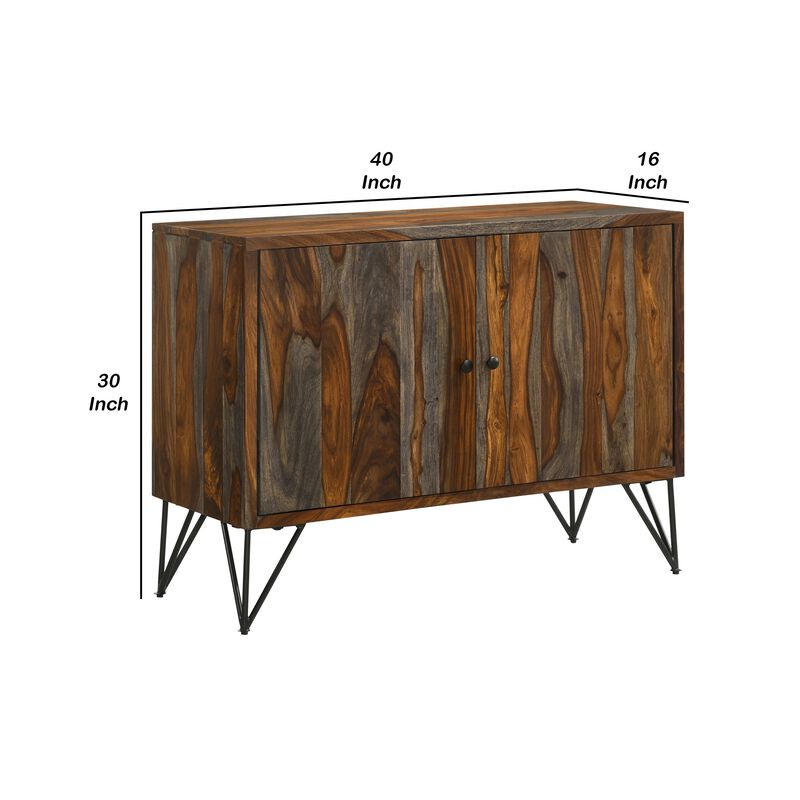 40 Inch Rustic Sideboard Cabinet Console, 2 Doors, Brown and Smooth Gray-Benzara