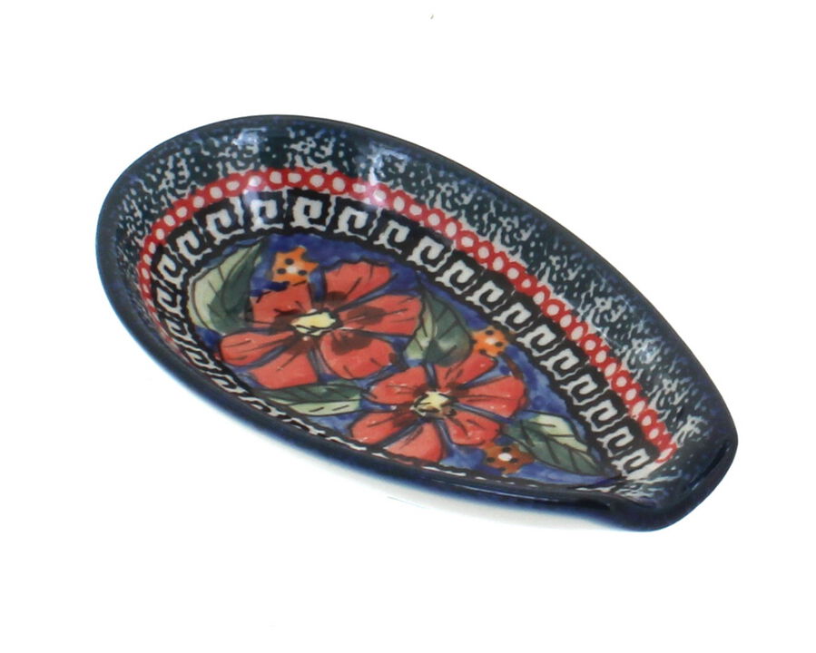 Blue Rose Polish Pottery Jungle Flower Small Spoon Rest