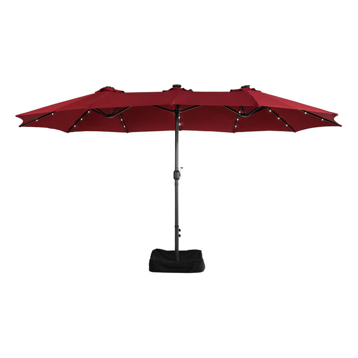 MONDAWE 15ft Rectangular Double-Sided Solar LED Outdoor Patio Market Umbrella with Base Included
