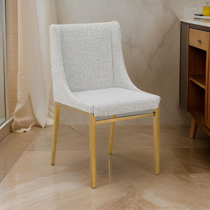 Cid Kinn 19 Inch Dining Chair Set of 2, Light Gray Polyester, Brass Steel - Benzara