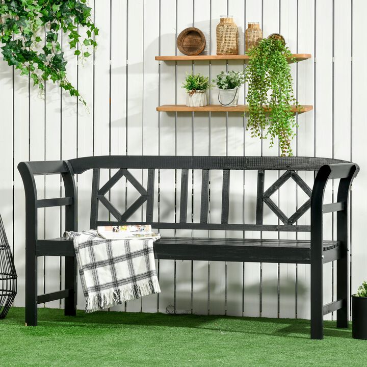 Gray Garden Seating: 3-Seat Wooden Bench with Backrest & Armrests