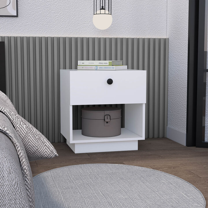 Streamdale Paris 1 Drawer Nightstand, Open Lower Shelf - White